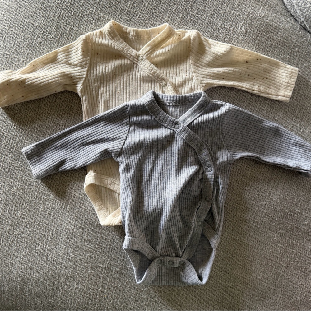 Chick Pea Cream and Gray Ribbed One Pieces
